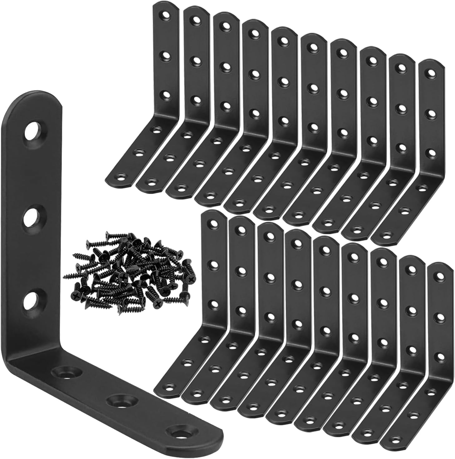 20 Pcs 3" x Black L Brackets 80 80MM Metal Corner Heavy Duty Right Angle for Wood Shelves Furniture Frame Bookshelf, Included 120pcs Screws
