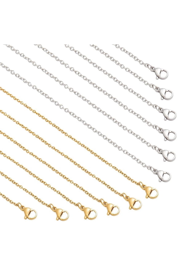 20 Pcs 304 Stainless Steel Chain 2 Styles Bulk Necklace Chain Jewelry Making Chain Cable Chain Necklaces Set for Beadable Necklace Making 19.69 inch