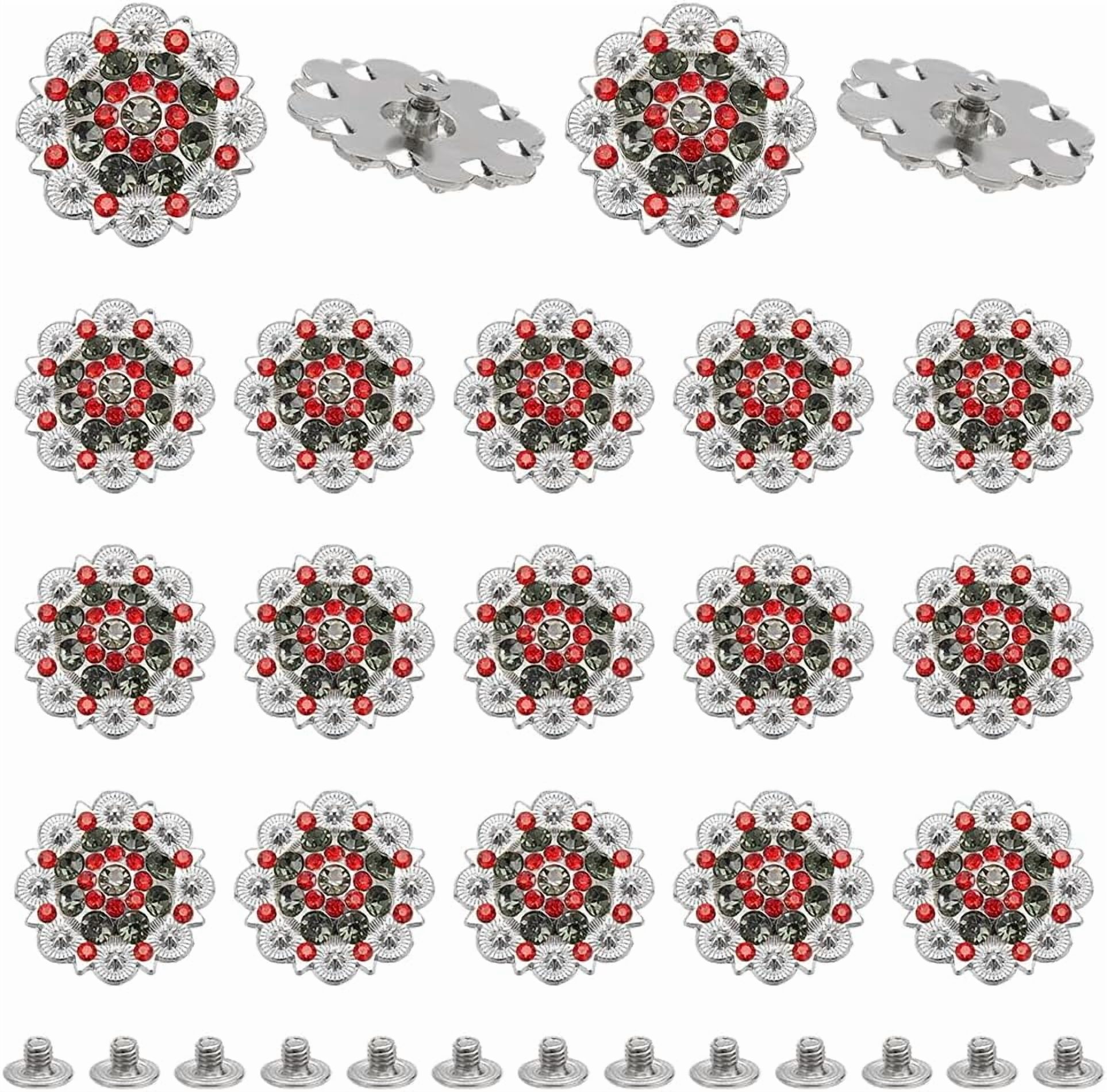 20 Pcs 37mm Screw Back Buttons Rhinestone Decorative Buttons Decorative Buckles for DIY Leather Accessories Wallets Belts Vests Bags Red for diy