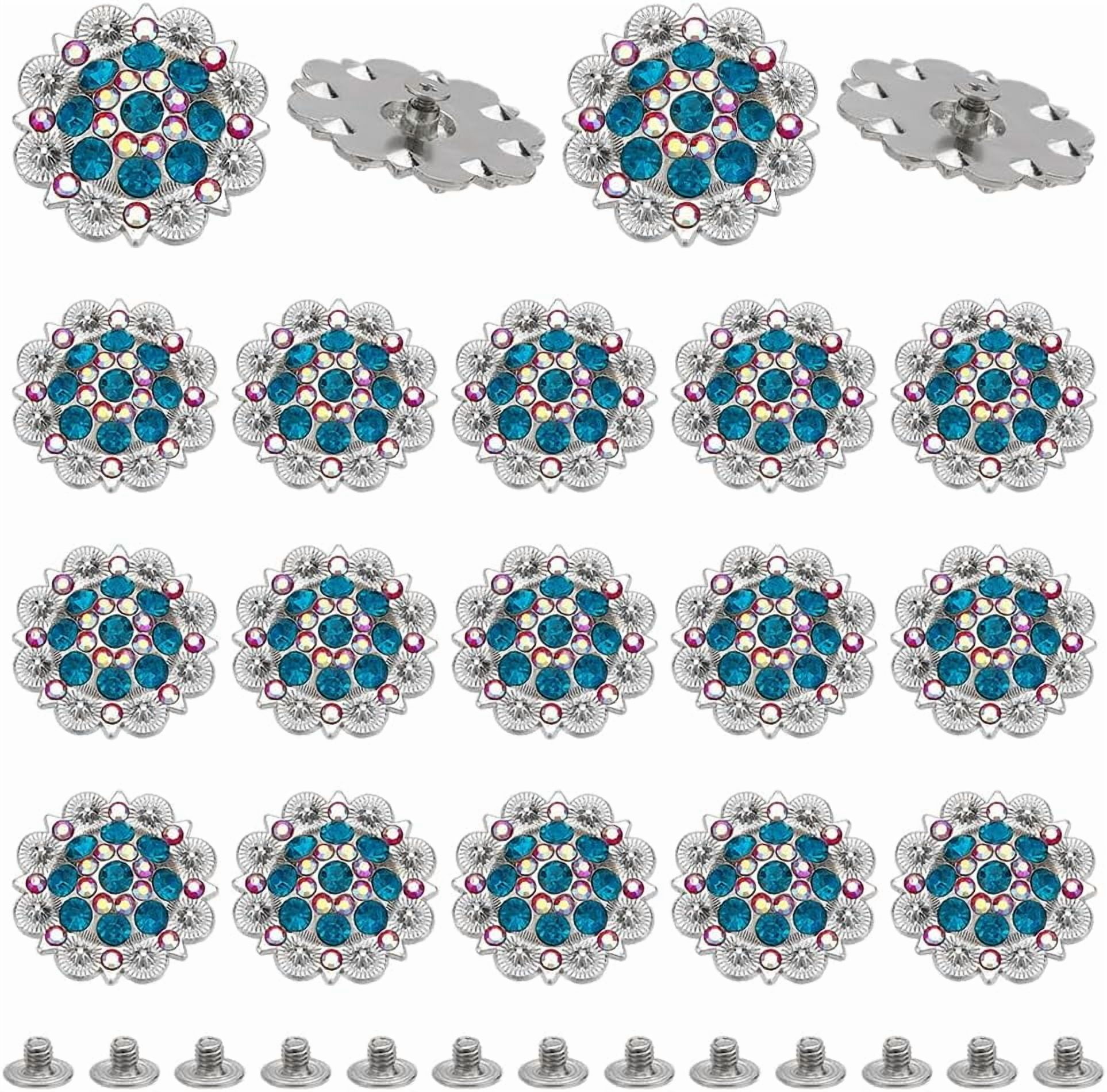 20 Pcs 37mm Screw Back Buttons Rhinestone Decorative Buttons Decorative Buckles for DIY Leather Accessories Wallets Belts Vests Bags Steel Blue Blue