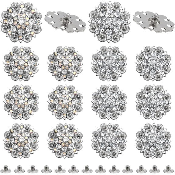 20 Pcs 37mm Screw Back Buttons Rhinestone Decorative Concho Buttons Decorative Concho Buckles for DIY DIY Leather Accessories Wallets Belts Vests Bags 2 Colors