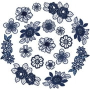 1Set 3D Flower Lace Embroidery Appliques, Floral Sew On Patches Dark Blue Cherry Blossom Wreath Lace Patch Fabric for Clothes Repairing Wedding Bride Party Dress Costume Accessory
