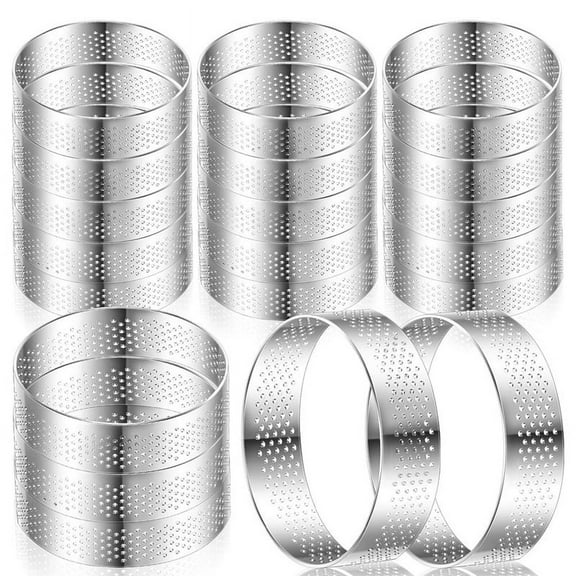 20 Pcs 3Inch Perforated Tart Rings Round Tart Ring Stainless Steel Tart Rings for Baking Nonstick Metal Round Cake Ring