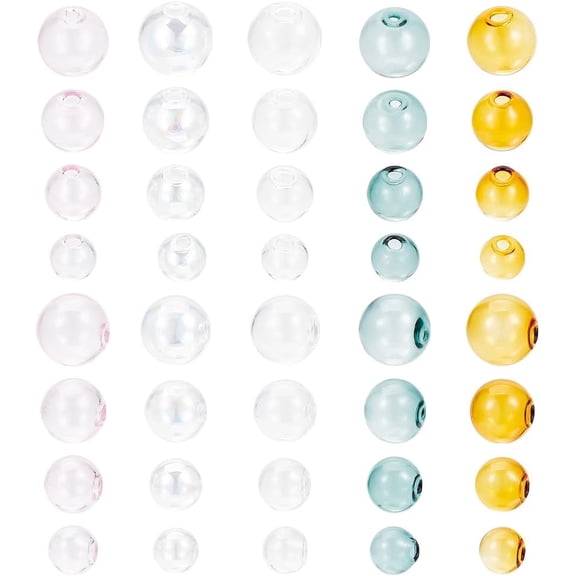 20 Pcs 4 Sizes Blown Glass Globe Beads Half Drilled Clear Round Mini Craft Ball Empty Globe for Jewelry DIY Wind Chime Making