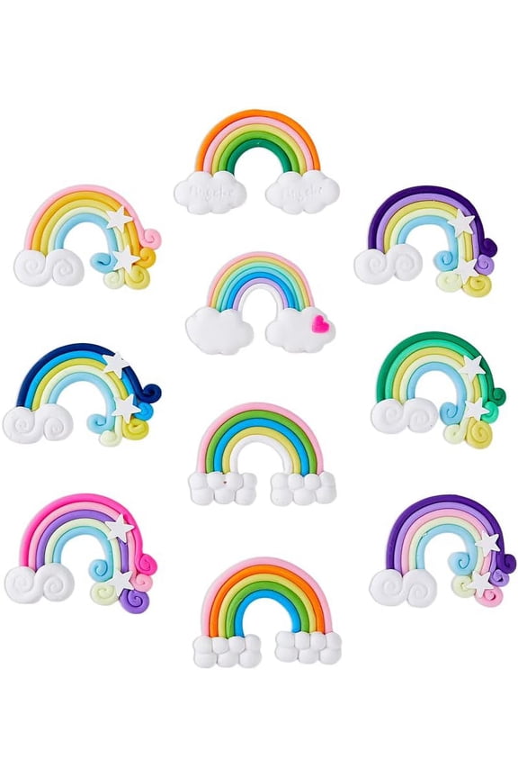 20 Pcs 4 Styles 10 Colors Rainbow Charms Cabochons Cloud Silicone Charms Pendants Mini Rainbow Cameo Charms Jewelry Embellishment Supplies
