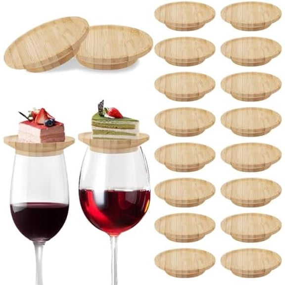 20 Pcs 4 Wine Glass Charcuterie Topper, Bamboo Round Wine Glass Charcuterie Board Topper, Dual Use Cup Topper Appetizer Plates for Family Gatherings, Bars, Restaurants