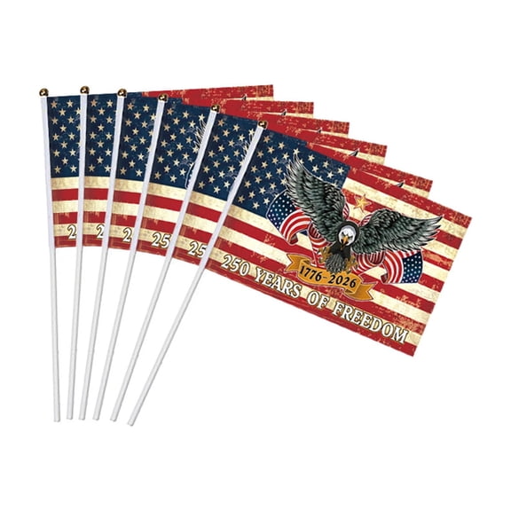 20 Pcs 4th of July Handheld American Flags on Stick, 250th Anniversary Independence Day Patriotic Decorations 1776-2026, Small Mini American Flags for Parade Events Yard Porch