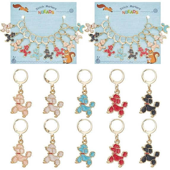 20 Pcs 5 Color Poodle Stitch Markers Enamel Crochet Stitch Marker Removable Leverback Hoop Locking Stitch Marker for Knitting Weaving Sewing Jewelry Making