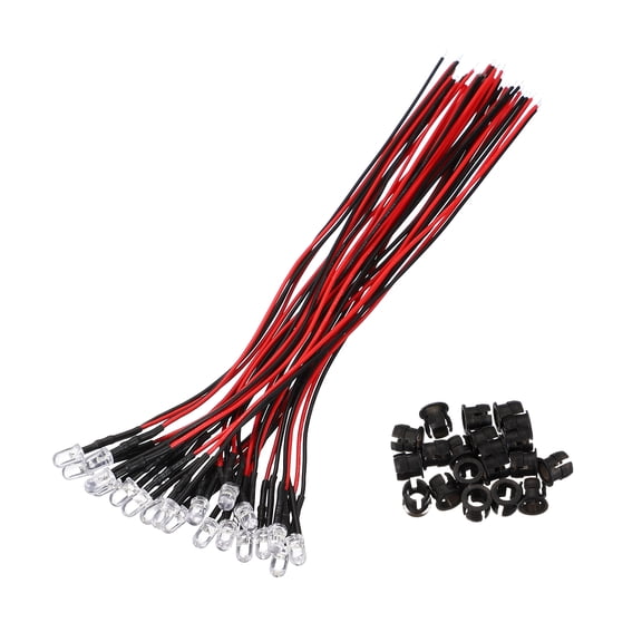 20 Pcs 5mm LED Lights Emitting Diodes, 9-12V Pre Wired Light LED Diodes Lamps with 20 Pcs F5 Holder for DIY Indicator Lighting Projects, Cool White Light