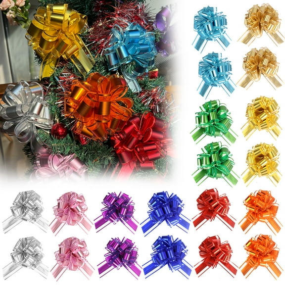 20 Pcs 6" Gift Pull Bows, Matte Metallic Multicolor Organza Ribbon Bow for Gift Wrapping, Large Decorations for Party Bags and Boxes Packaging