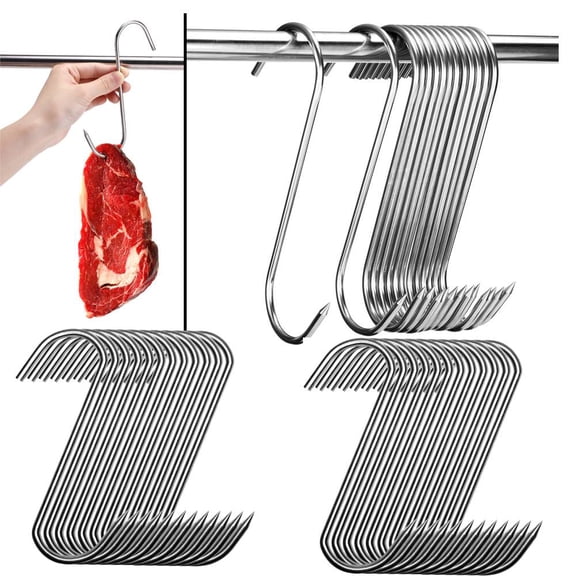 20 Pcs 6 inch Meat Hooks S-Hook, 4mm Stainless Steel Meat Hook for Butcher,Processing,Hanging,Smoking,Drying BBQ Grill Cooking