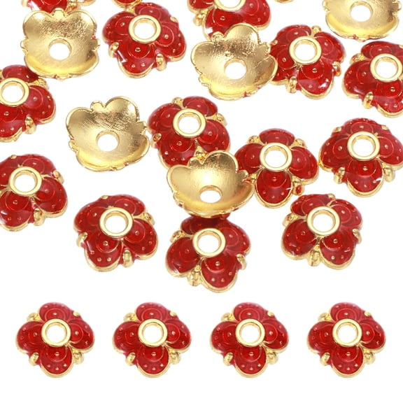 20 Pcs 7.5x2.5 mm Flower Beads Caps, Enamel Little Floral Bead End Spacers Jewelry Making Supplies Charm for DIY Bracelet Earring Necklace Hair Pin Accessory (Red)
