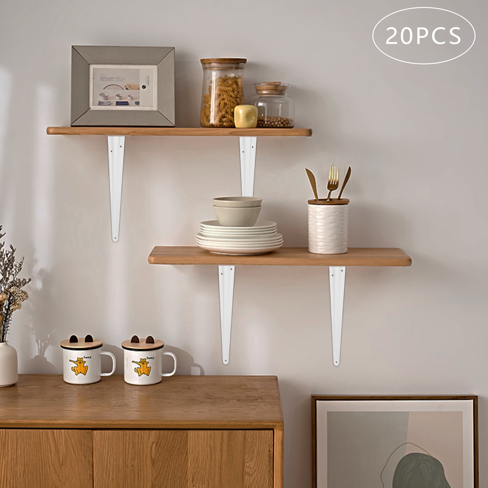 20 Pcs 8" x 10" inch Utility Metal Wall Shelf Corner Bracket Support, White Corner Brace L Brackets, Heavy Duty Shelf Bracket