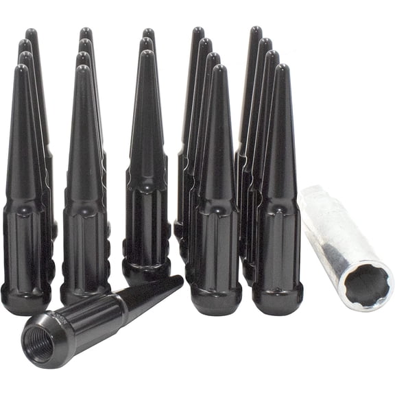 20 Pcs 9/16" Thread Lug Nuts Spike Spline Solid Metal Truck Spline 4.40" Long Black Chrome Fits 2009-10 Dodge Dakota 2003-09 Durango 2002-11 Ram 1500