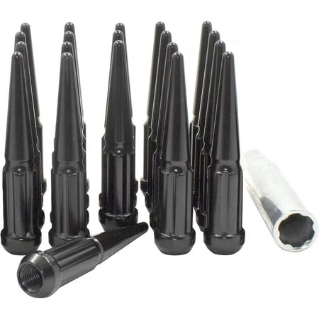 20 Pcs 9/16" Thread Lug Nuts Spike Spline Solid Metal Truck Spline 4.40" Long Black Chrome Fits 2009-10 Dodge Dakota 2003-09 Durango 2002-11 Ram 1500
