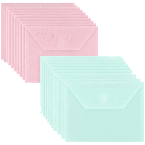 20 Pcs A7 Plastic File Envelope, 7.5 x 5.5 in Frosted Document Folder, Light Green and Pink Waterproof Plastic Wallet with Sturdy Hook-and-Loop Closure for Receipts, Cards, Photos, Home Office Use