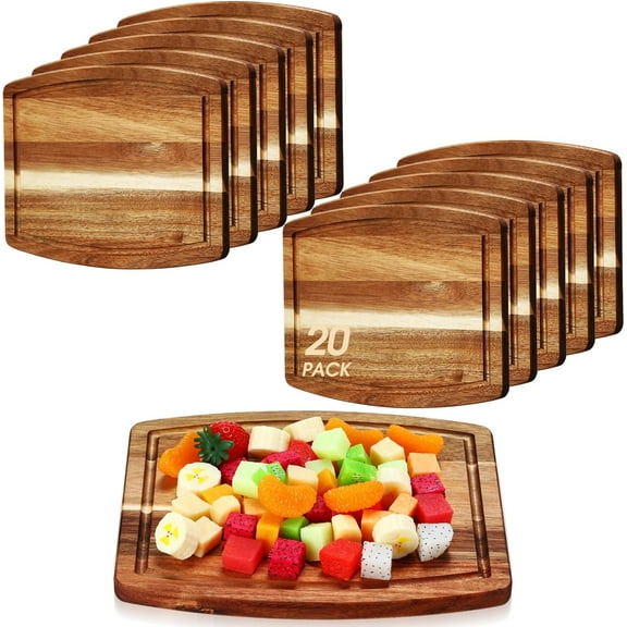 20 Pcs Acacia Wood Cutting Boards Bulk for Laser Engraving Wooden Dinner Plates with Groove Chopping Charcuterie Board Carving Tray for Holiday Housewarming Party Gifts (8 x 10 Inch)