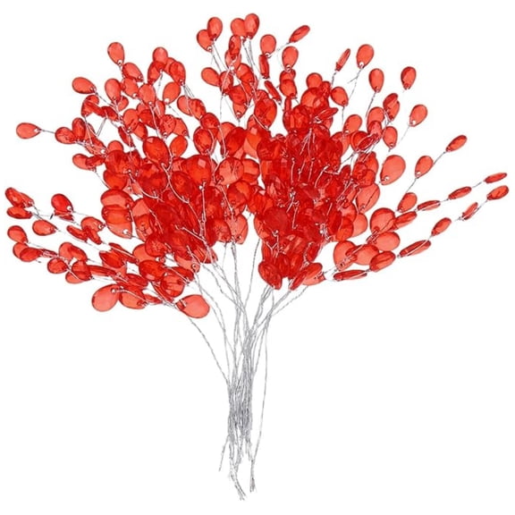 20 Pcs Acrylic Crystal Flower Branches Bead Drop Stems Artificial Floral Picks Artificial Berry Beaded Flower Branches for Christmas Wedding Home Office Table Top Decoration,Red,5 in