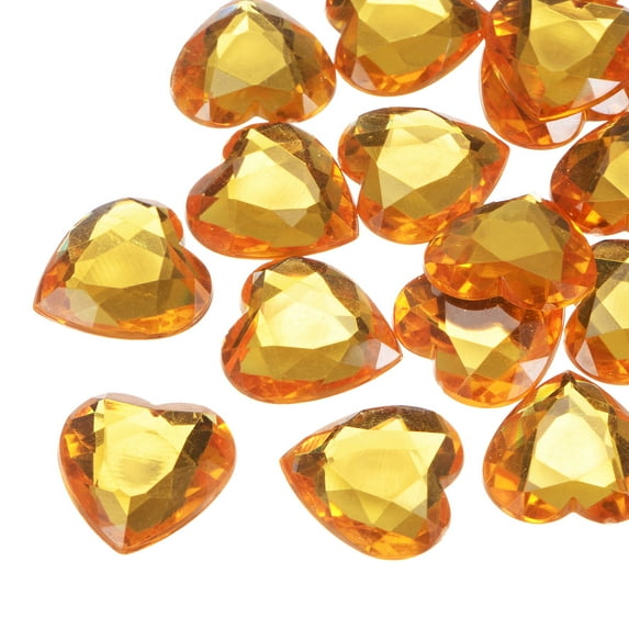 Uxcell 20Pcs Acrylic Flat Back Rhinestones 30mm/1.2 inch Heart Artificial Gemstone for Crafts Jewelry Making Gold