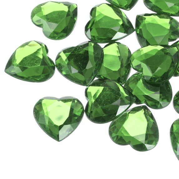 Uxcell 20Pcs Acrylic Heart Rhinestone 30mm Flat Back Plastic Gems Jewelry Light Green
