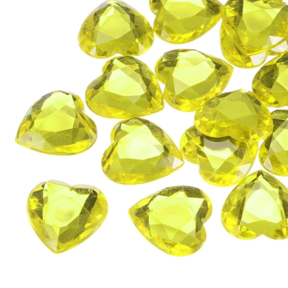 Uxcell 20Pcs Acrylic Heart Rhinestone 30mm Flat Back Plastic Gems Jewelry Pale Yellow