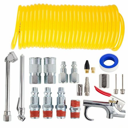 20 Pcs Air Compressor Accessory Kit 25Ft Recoil Hose Gun Nozzles Set 1/4" NPT