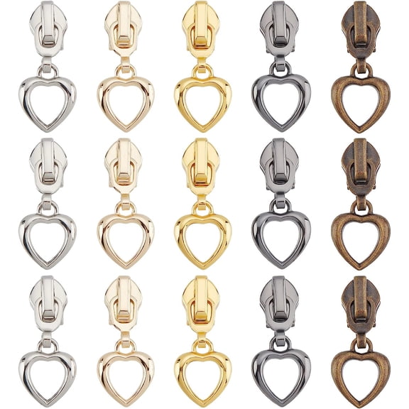 20 Pcs Alloy Zipper Slider #5 Heart Shape Zipper Head Mixed Color Zipper Pulls Bulk Replacement Zipper Slider for Repair Clothing Bags Replacement DIY Tailors Sewing Accessories