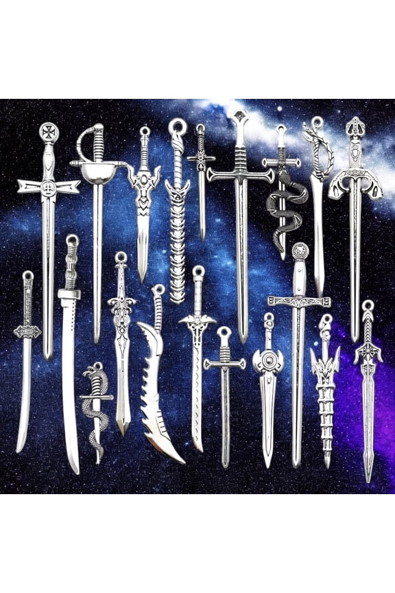 20 Pcs Ancient Silvery Mini Sword Metal Bookmark Set - Keychains (2-4in)