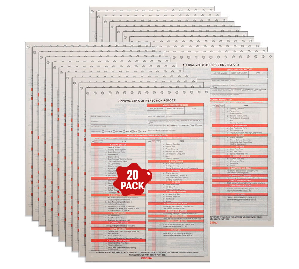 Annual Vehicle Inspection Report Form DOT Compliant - 8.5