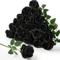 thumbnail image 1 of 20 Pcs Artificial Black Roses, 4'' Big Flower Head, Velvet Real Touch Silk Roses, Lifelike Bouquet Long Stems Roses for Halloween Decor, Vintage Weddings and Modern Home Decor, 1 of 5