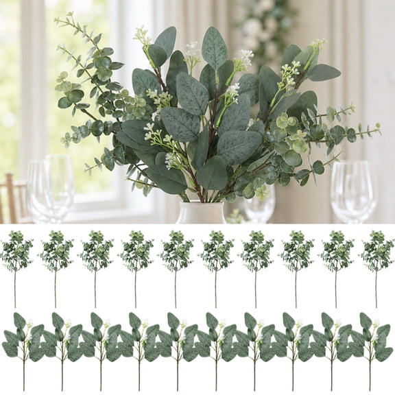20 Pcs Artificial Eucalyptus Greenery Kit, Versatile Faux Stems for Wedding Bouquets, Table Centerpieces, and Home Decor with Mixed Leaf Sizes