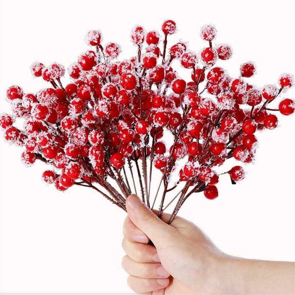 20 Pcs Artificial Foam Berry Picks Christmas Decorations,Snowflake Glitter Christmas Tree Berries,for Christmas Tree Vase Fillers Wreaths Garlands Arrangement (Red)