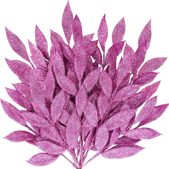 20 Pcs Artificial Leaf Picks,13 inch Pink Glitter Bay Leaf Sprays,Christmas Tree Picks Decorations,Wreath Wedding Bouquet Seasonal Holiday Centerpiece, Pink