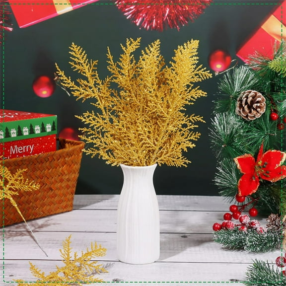 20 Pcs Artificial Pine Branches Home Decoration, Christmas Greenery Stems Green Plants Fake Pine Sprigs for Xmas Tree DIY Wreaths Garlands Decorations 10.62 Inch Gold