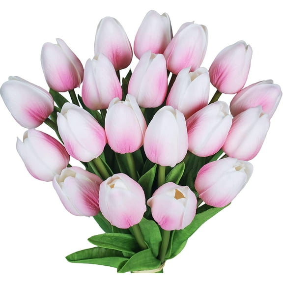 20 Pcs Artificial Pink Tulips Flowers Faux Tulip Stems PU Real Touch Tulips for Easter Spring Wreath Floral Arrangement Centerpiece Wedding Bouquets Baby Shower Decoration 14" Tall