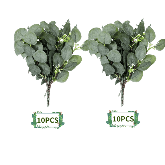 20 Pcs Artificial Seeded Eucalyptus Leaves Stems Bulk Artificial Silver Dollar Eucalyptus Leaves Plant 13.7" Tall Faux Eucalyptus Plant Branches for Wedding Holiday Greens Bouquets Decoration