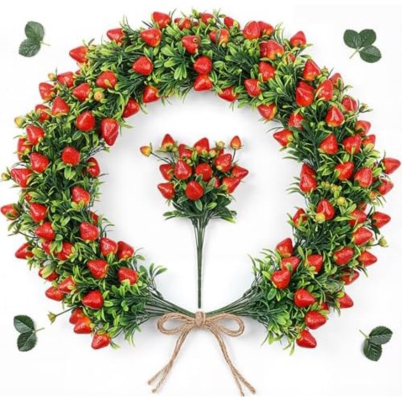 20 Pcs Artificial Strawberry Branches 11.81" Long Stem Strawberry Picks Plastic Realistic Straw Berry with Green Leaves Simulation Fruit Branch Decorative Branch for Vase Home Party Decoration