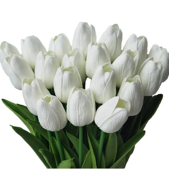 20 Pcs Artificial Tulip,Silk Fake Flowers,White Tulip Artificial Flowers,13'' Simulation Flowers Tulips for Mother's Day Valentine’s Day Easter Gifts,Wedding Arrangement Bouquet