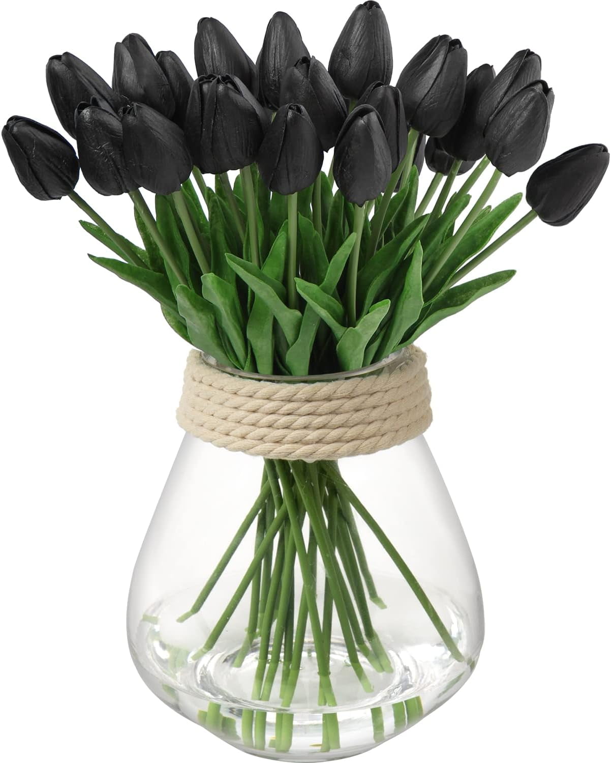 20 Pcs Artificial black Tulips Flowers Faux Tulip Stems PU Real Touch Tulips for Easter Spring Wreath Floral Arrangement Centerpiece Wedding Bouquets Baby Shower Decoration