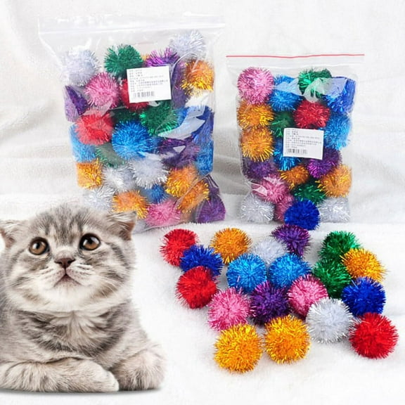 20 Pcs Assorted Color Flash Ball Cat's Favorite Toy Ball Tinsel Pom Poms Flash.,One Size