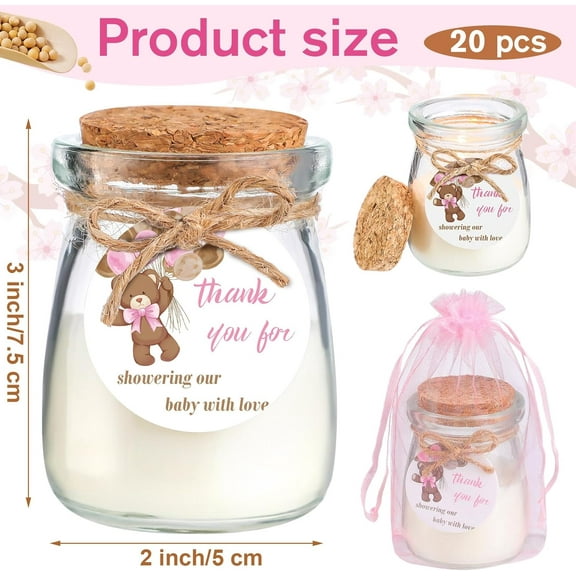20 Pcs  Baby Shower Favors Party Candle Lavender Scented Glass Mason Jar Wax Candle Bulk for Guests Girl Boy Gender Reveal Party Gifts(Pink)