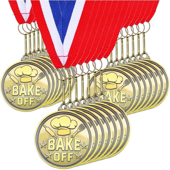 20 Pcs Bake Off Medals 2" Chef Hat Trophy Baking Competition Winners Prizes Cooking Trophy Awards with Neck Ribbons Baking Gifts for School Events Cooking Contest
