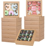20 Pcs Bakery Boxes, 8x8x2.5 Cookie Boxes with Window, Brown Treat Containers for Wedding, Birthday, Donuts, Chocolate Strawberries, Pie