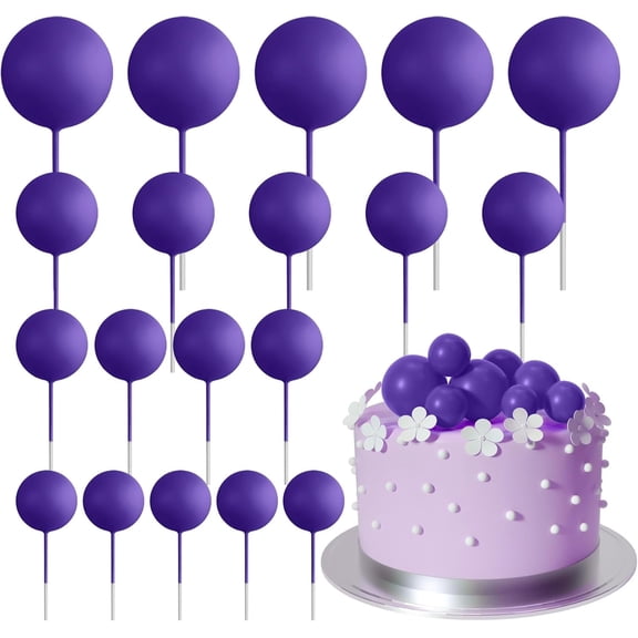 20 Pcs Ball Cake Topper Decorations Mini Balloons Cake Topper Sticks Dark Purple Balls Cake Picks Cake Topper Balls
