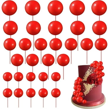 20 Pcs Balloons Cake Toppers,Foam Ball Decorations,Pearl Balls Picks,Cake Decorative Insert,for Baby Shower Birthday Party Decor,for Valentine's Day,Christmas,New Year (Red)
