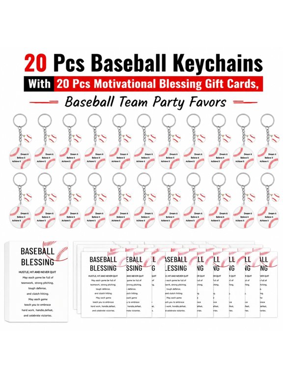 20 Pcs Baseball Keychain Set With Baseball Keychains And Inspirational Cards, Made Of Premium Acrylic And Zinc Alloy, Ideal For Baseball Keychains For Backpacks And Key Storage