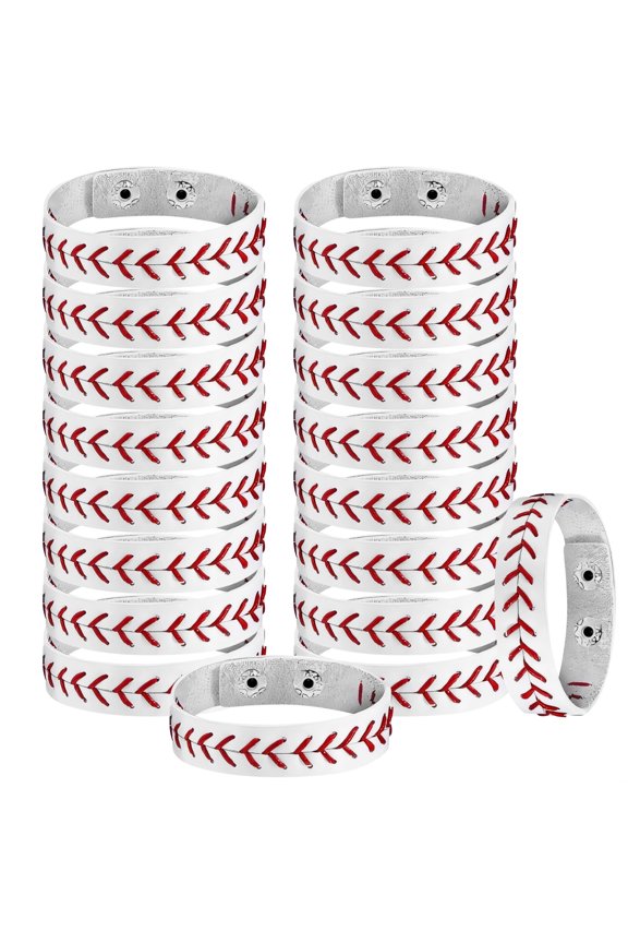 20 Pcs Baseball Leather Bracelets, Adjustable Button Closure Wristbands for Baseball Fans, Teams