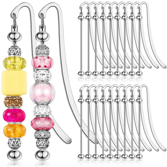 20 Pcs Beadable Bookmarks DIY Metal Blank Bar Bookmark Silver for Beads Modern Beaded Bookmark Craft Jewelry Pendant