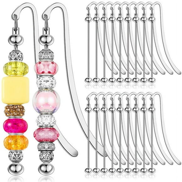 20 Pcs Beadable Bookmarks DIY Metal Blank Bar Bookmark Silver for Beads Modern Beaded Bookmark Craft Jewelry Pendant