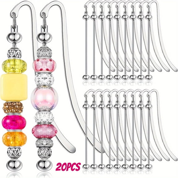 20 Pcs Beadable Bookmarks DIY, Metal Blank Bookmark Bars with Beading Rods, Silver Bookmark Making Kit for Jewelry Crafts, Personalized Bookmarks Gift for Readers Teachers Book Lovers